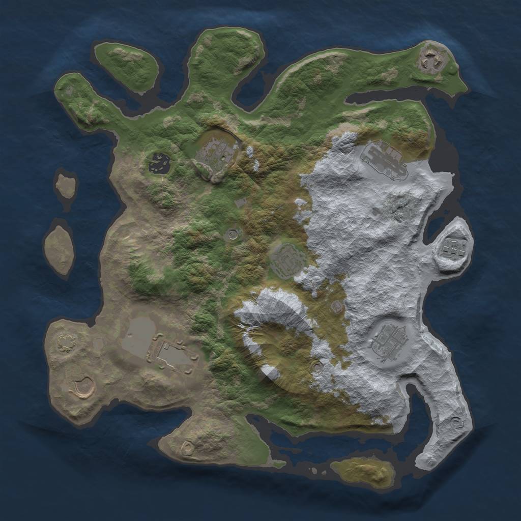Rust Map: Barren, Size: 3550, Seed: 2001711, 13 Monuments