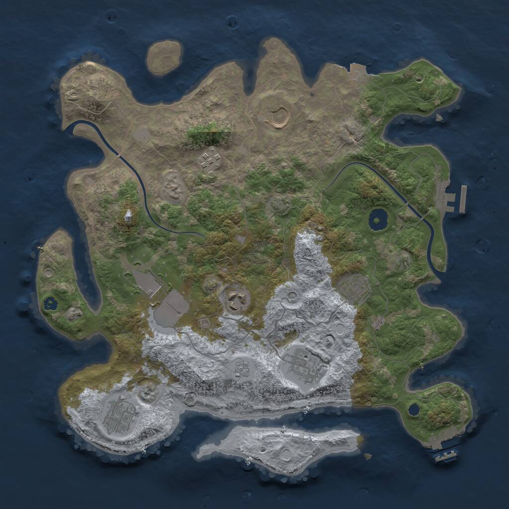 Rust Map: Procedural Map, Size: 3650, Seed: 90371607, 13 Monuments