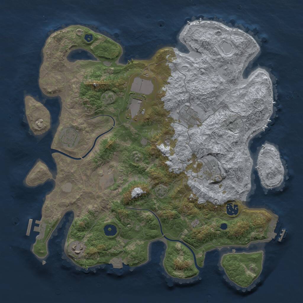 Rust Map: Procedural Map, Size: 3650, Seed: 52124538, 13 Monuments