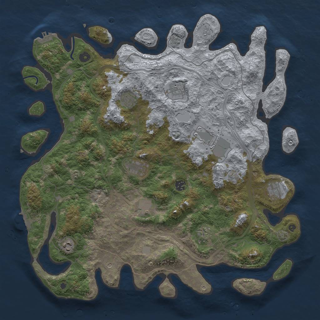 Rust Map: Procedural Map, Size: 4500, Seed: 205836400, 18 Monuments