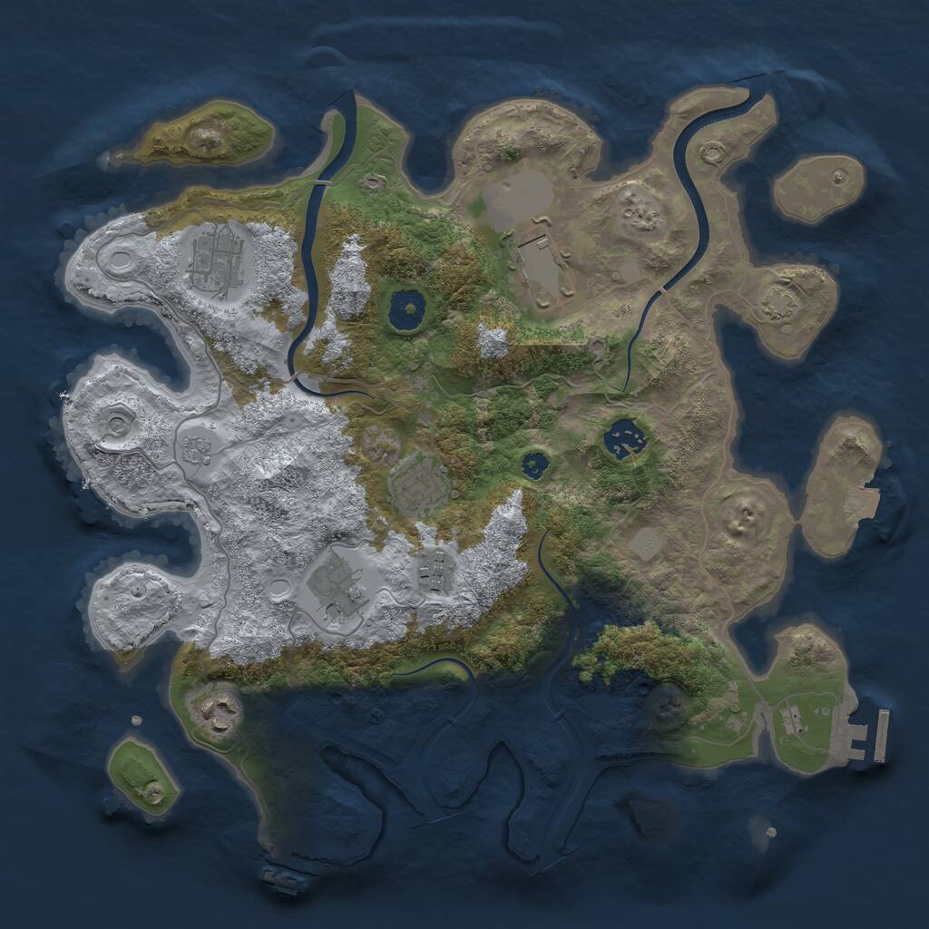 Rust Map: Procedural Map, Size: 3550, Seed: 32273222, 13 Monuments