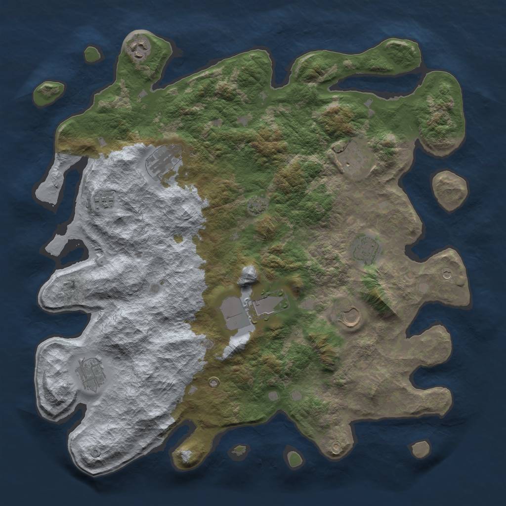 Rust Map: Barren, Size: 4000, Seed: 12416243, 12 Monuments