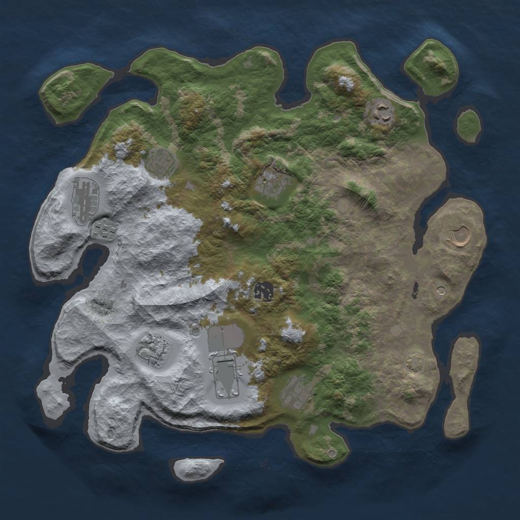 Rust Map: Barren, Size: 3750, Seed: 79749949, 14 Monuments