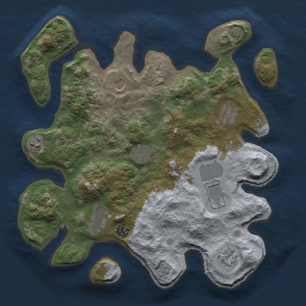 Rust Map: Barren, Size: 3550, Seed: 5735601, 13 Monuments