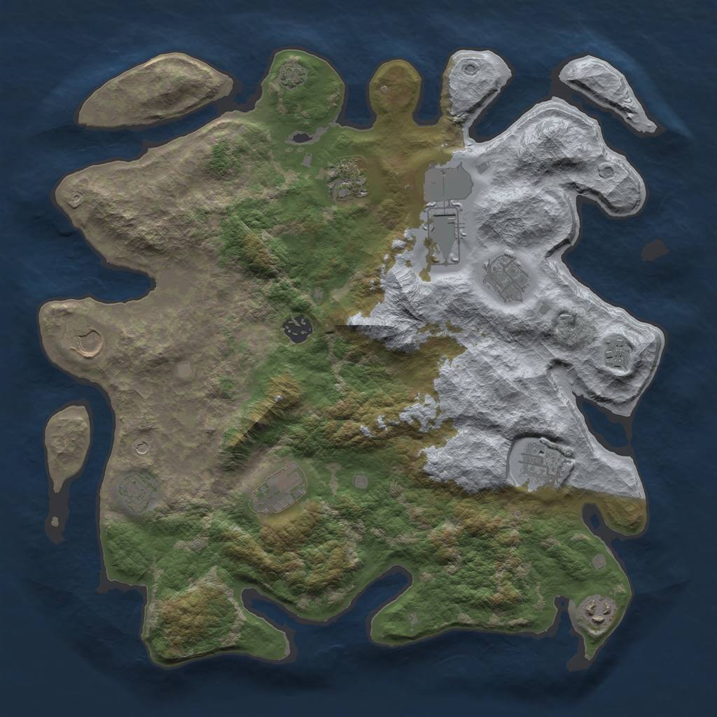Rust Map: Barren, Size: 3900, Seed: 57181401, 14 Monuments