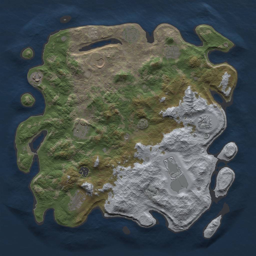 Rust Map: Barren, Size: 3950, Seed: 69789076, 14 Monuments