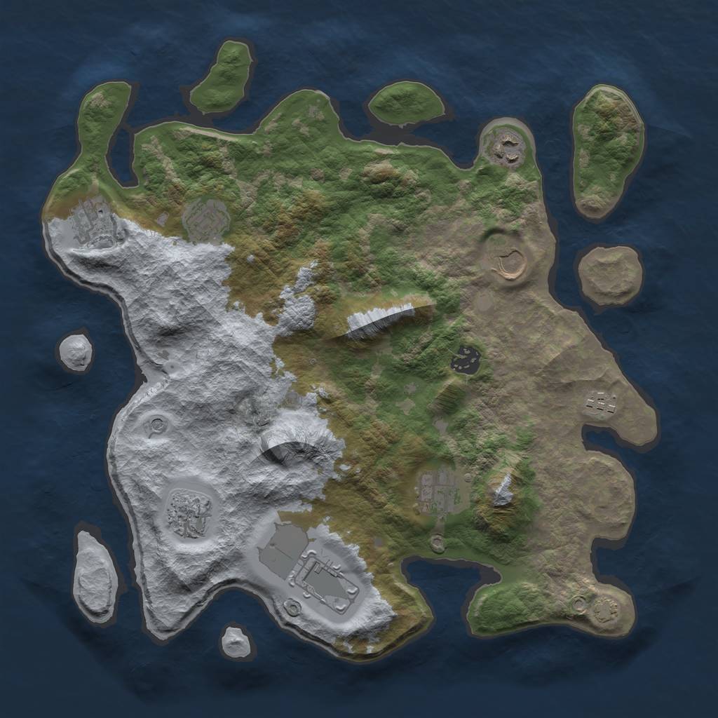 Rust Map: Barren, Size: 3650, Seed: 90743400, 13 Monuments