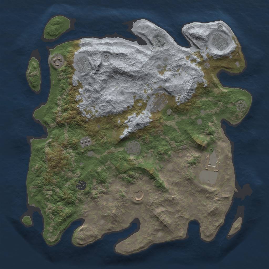 Rust Map: Barren, Size: 4000, Seed: 72114608, 13 Monuments
