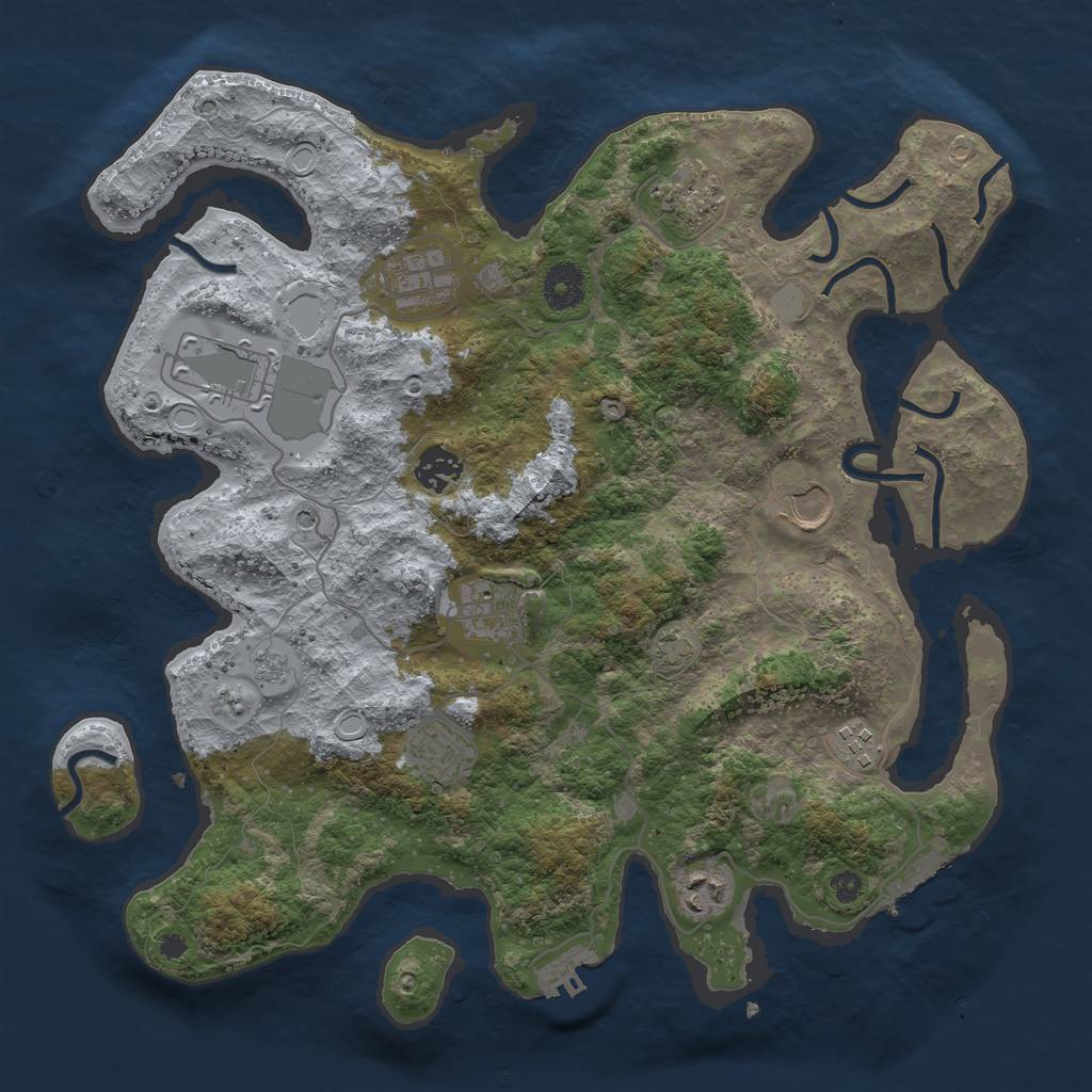 Rust Map: Procedural Map, Size: 3650, Seed: 6919509, 17 Monuments