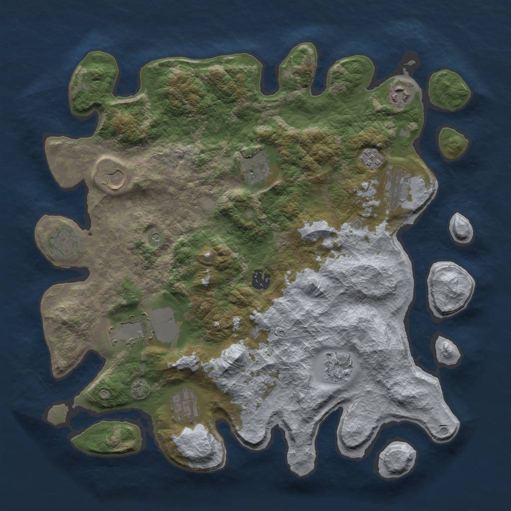 Rust Map: Barren, Size: 3900, Seed: 69964314, 14 Monuments