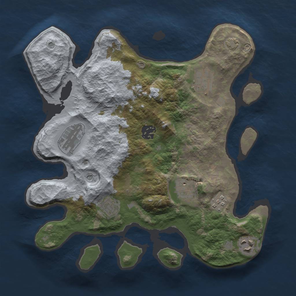 Rust Map: Barren, Size: 3000, Seed: 1490279467, 11 Monuments