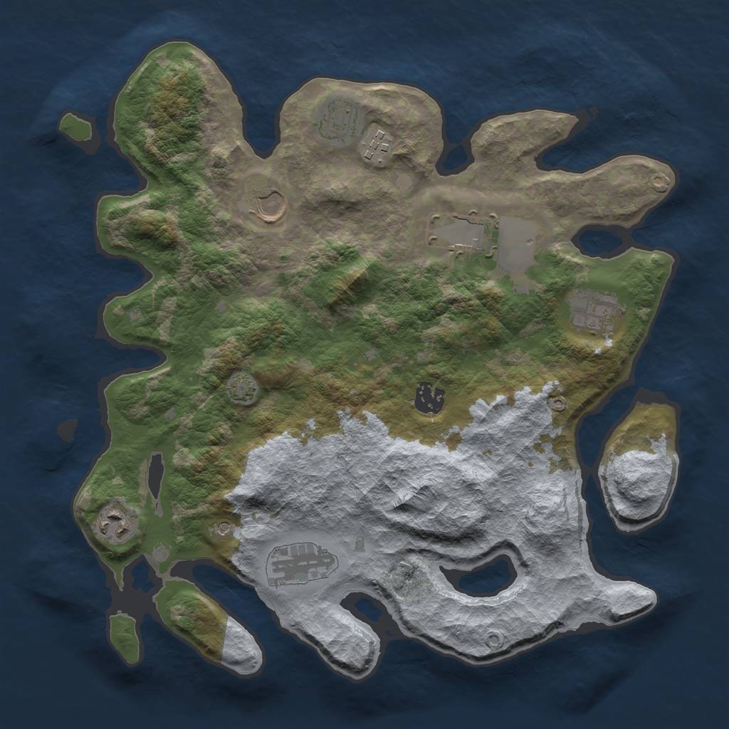 Rust Map: Barren, Size: 3500, Seed: 557904924, 12 Monuments