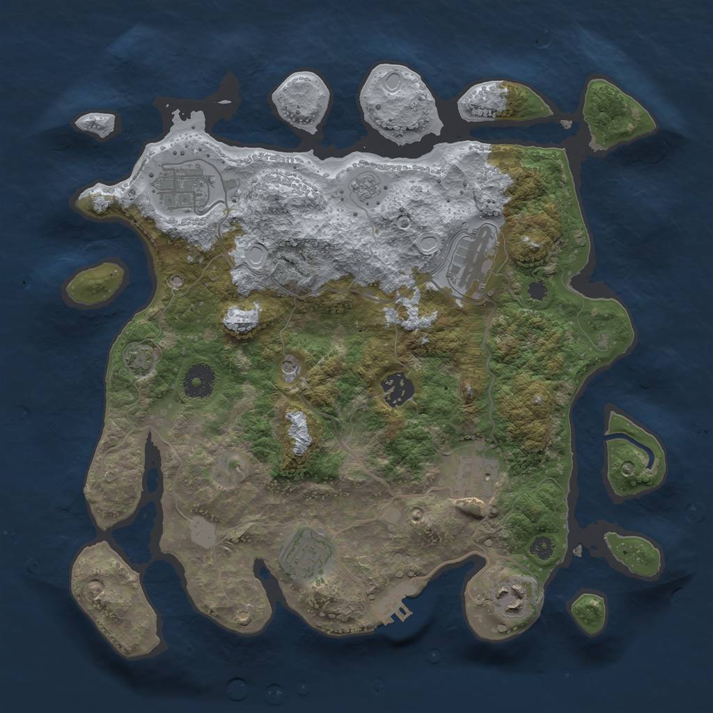 Rust Map: Procedural Map, Size: 3250, Seed: 2069480105, 13 Monuments