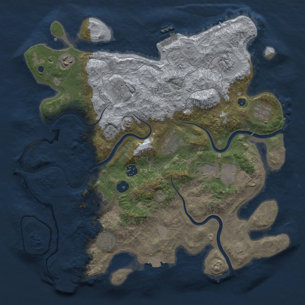 Rust Map: Procedural Map, Size: 3950, Seed: 50632195, 16 Monuments