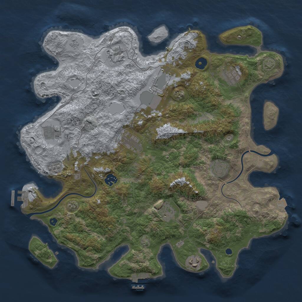 Rust Map: Procedural Map, Size: 3900, Seed: 77724360, 16 Monuments