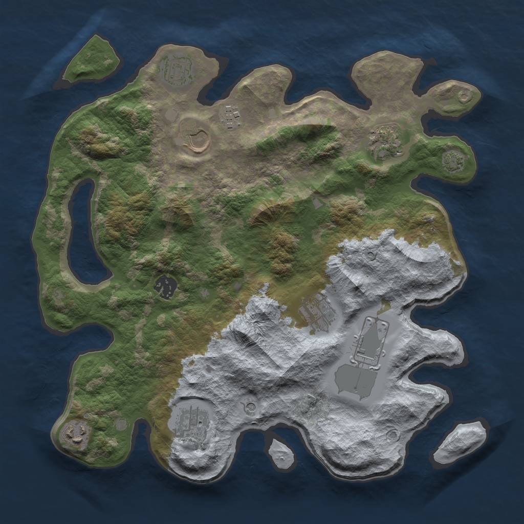 Rust Map: Barren, Size: 3500, Seed: 545161026, 13 Monuments
