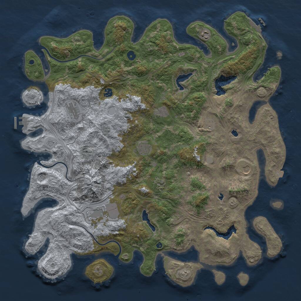 Rust Map: Procedural Map, Size: 5000, Seed: 9977, 16 Monuments