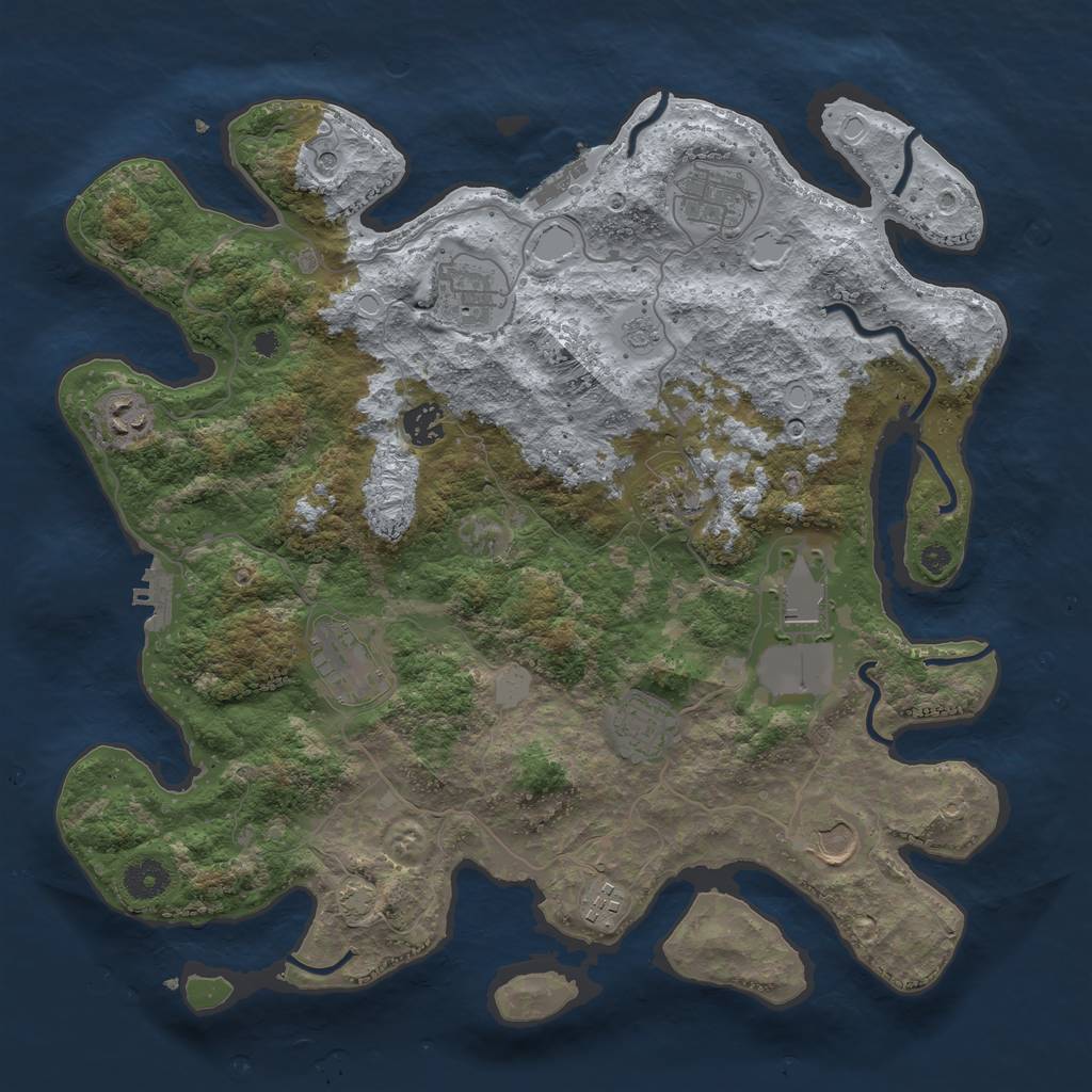 Rust Map: Procedural Map, Size: 3850, Seed: 43555521, 18 Monuments
