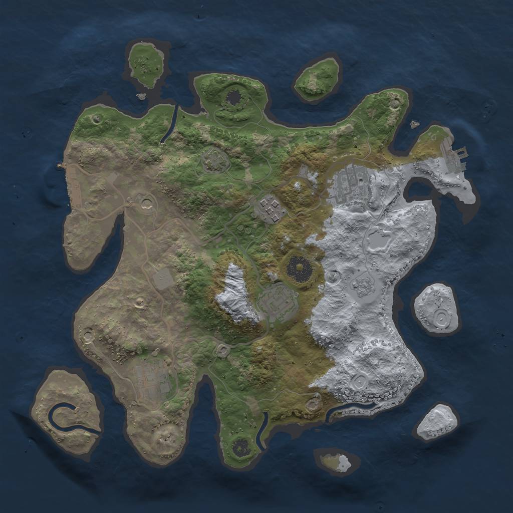Rust Map: Procedural Map, Size: 3000, Seed: 21442, 12 Monuments