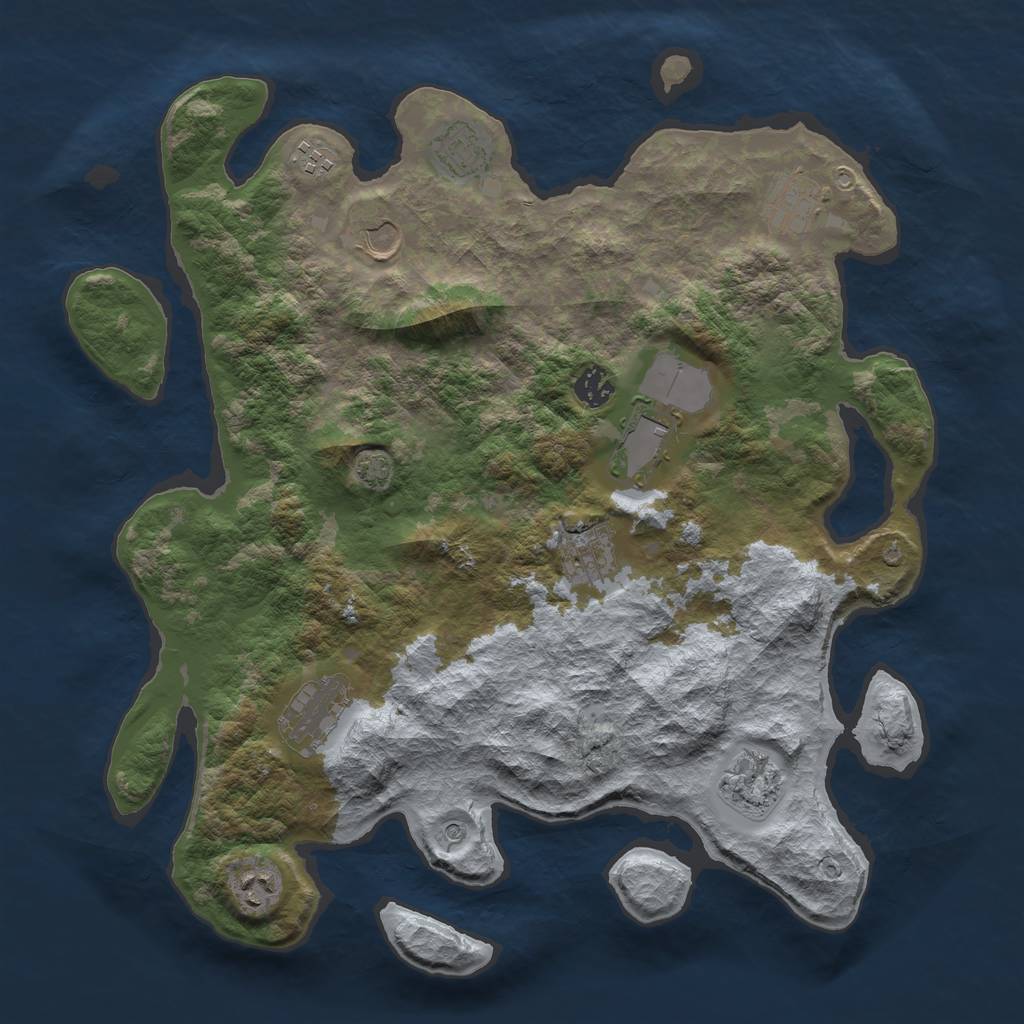 Rust Map: Barren, Size: 3950, Seed: 52588851, 14 Monuments