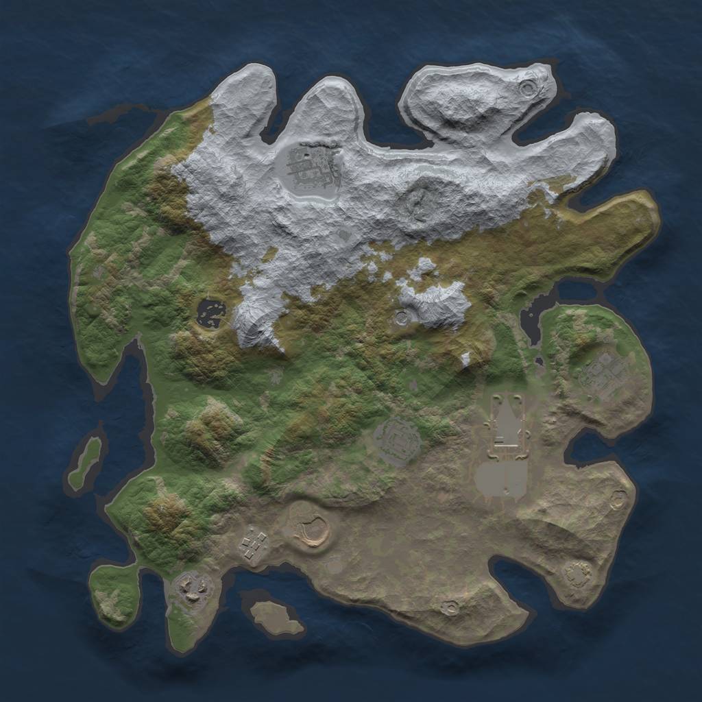 Rust Map: Barren, Size: 3550, Seed: 44211413, 12 Monuments