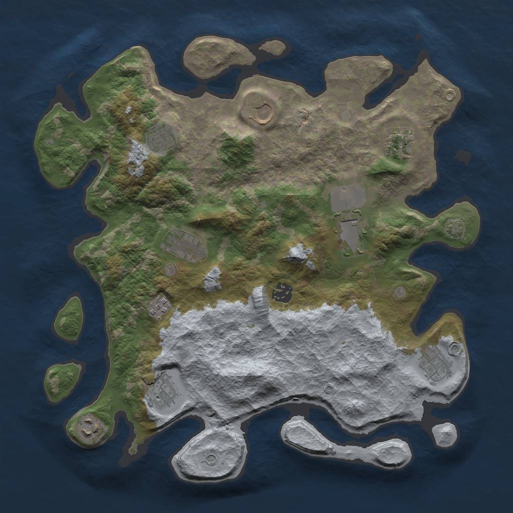 Rust Map: Barren, Size: 3750, Seed: 59523855, 14 Monuments