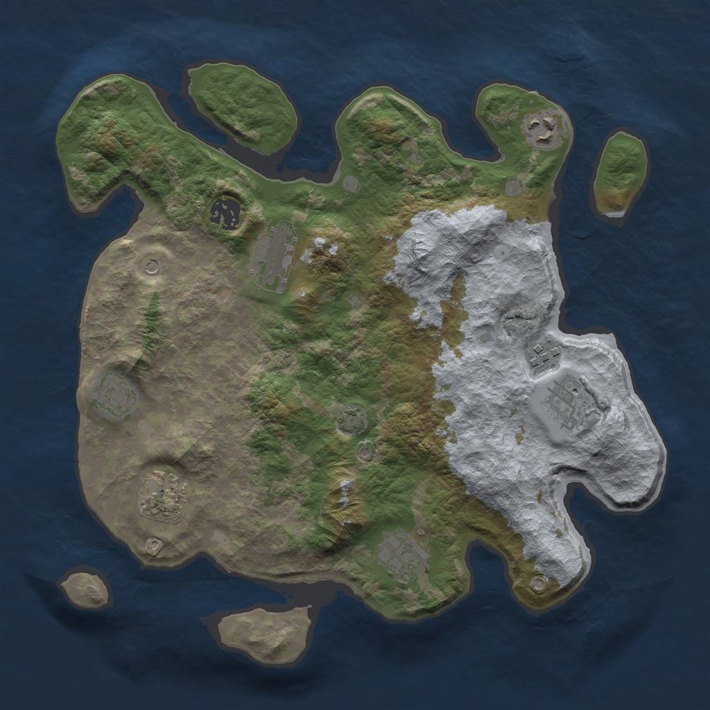 Rust Map: Barren, Size: 3400, Seed: 74211711, 12 Monuments