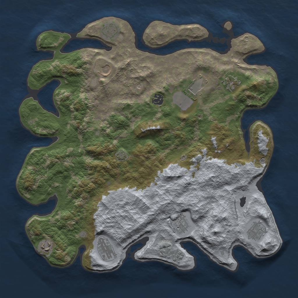 Rust Map: Barren, Size: 3950, Seed: 61821736, 14 Monuments