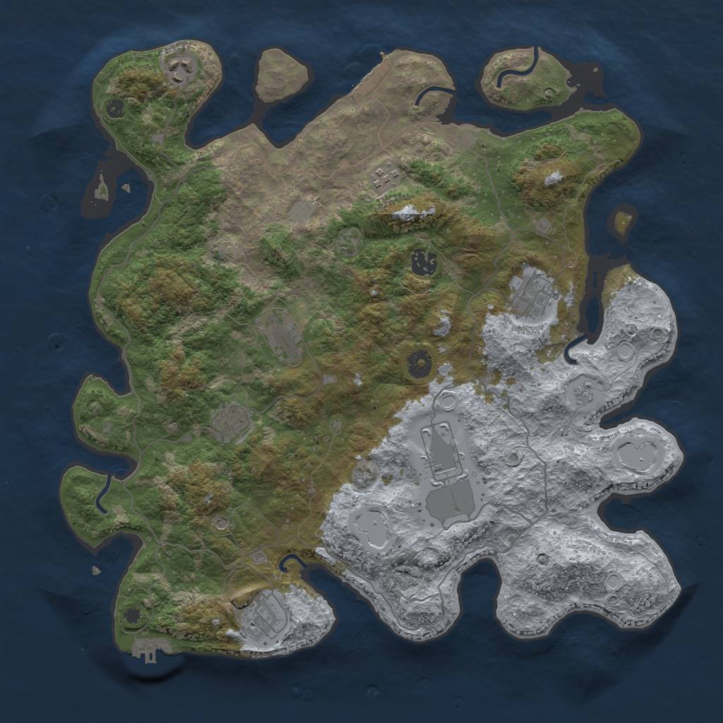 Rust Map: Procedural Map, Size: 4000, Seed: 16430980, 16 Monuments
