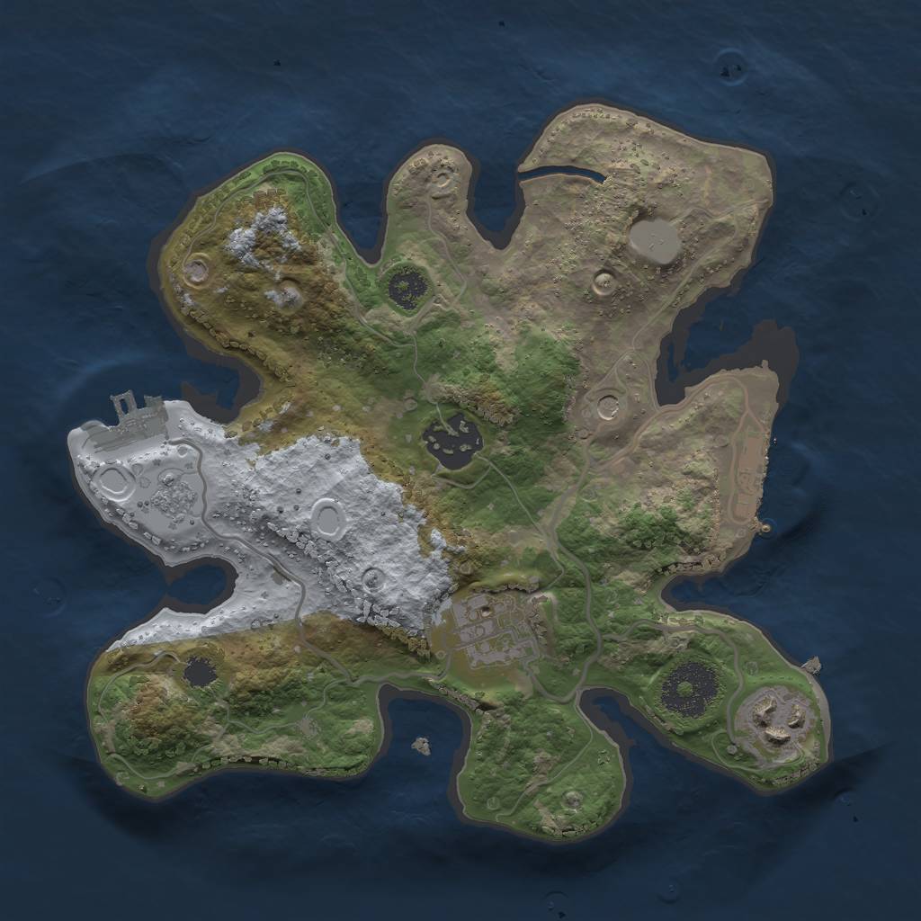 Rust Map: Procedural Map, Size: 2500, Seed: 645474, 10 Monuments