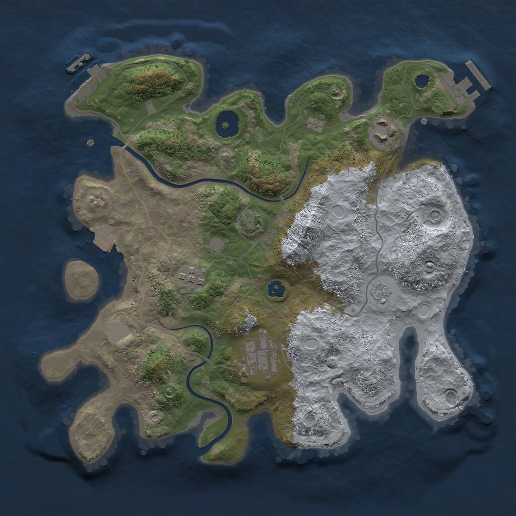 Rust Map: Procedural Map, Size: 3000, Seed: 32053, 9 Monuments
