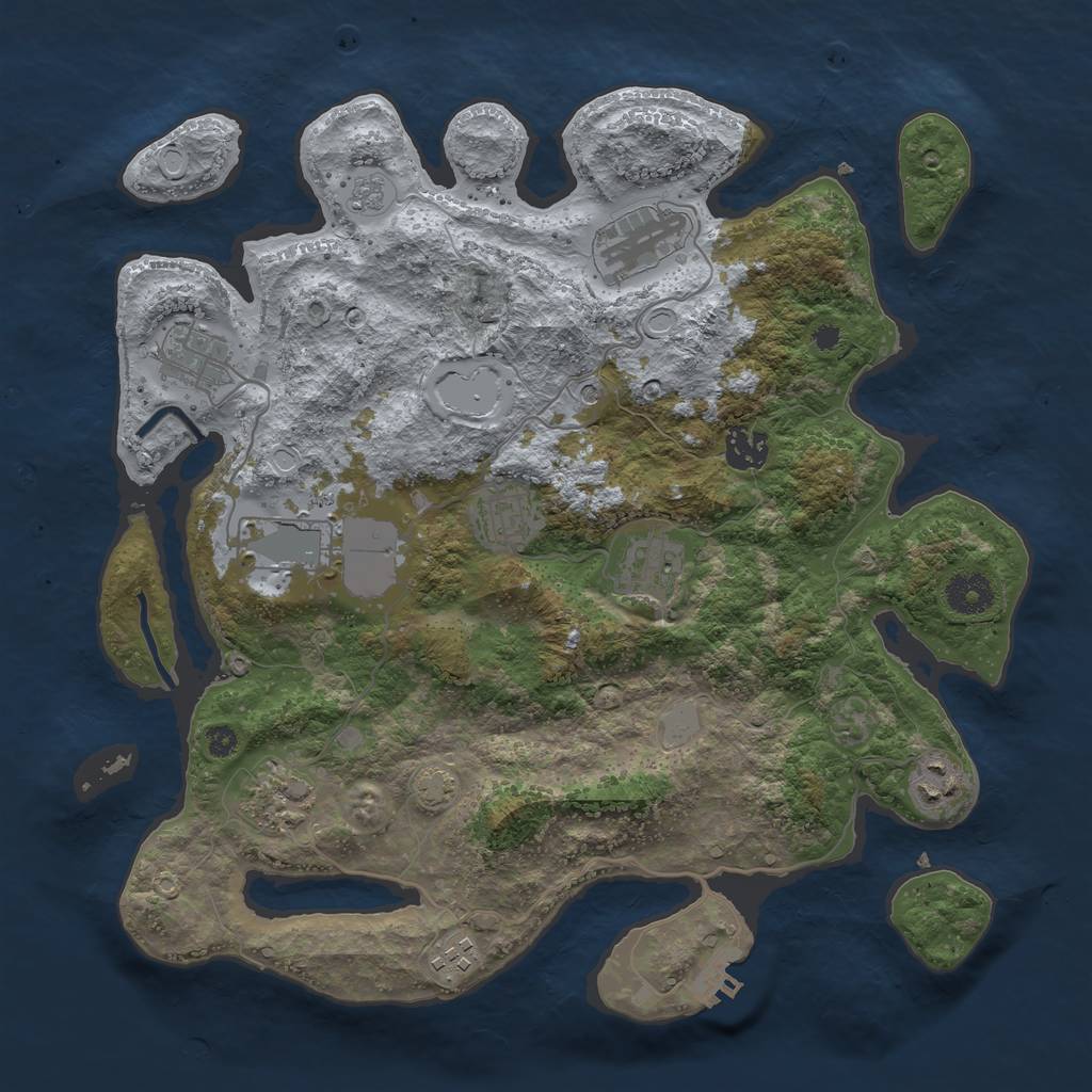Rust Map: Procedural Map, Size: 3600, Seed: 210071, 16 Monuments