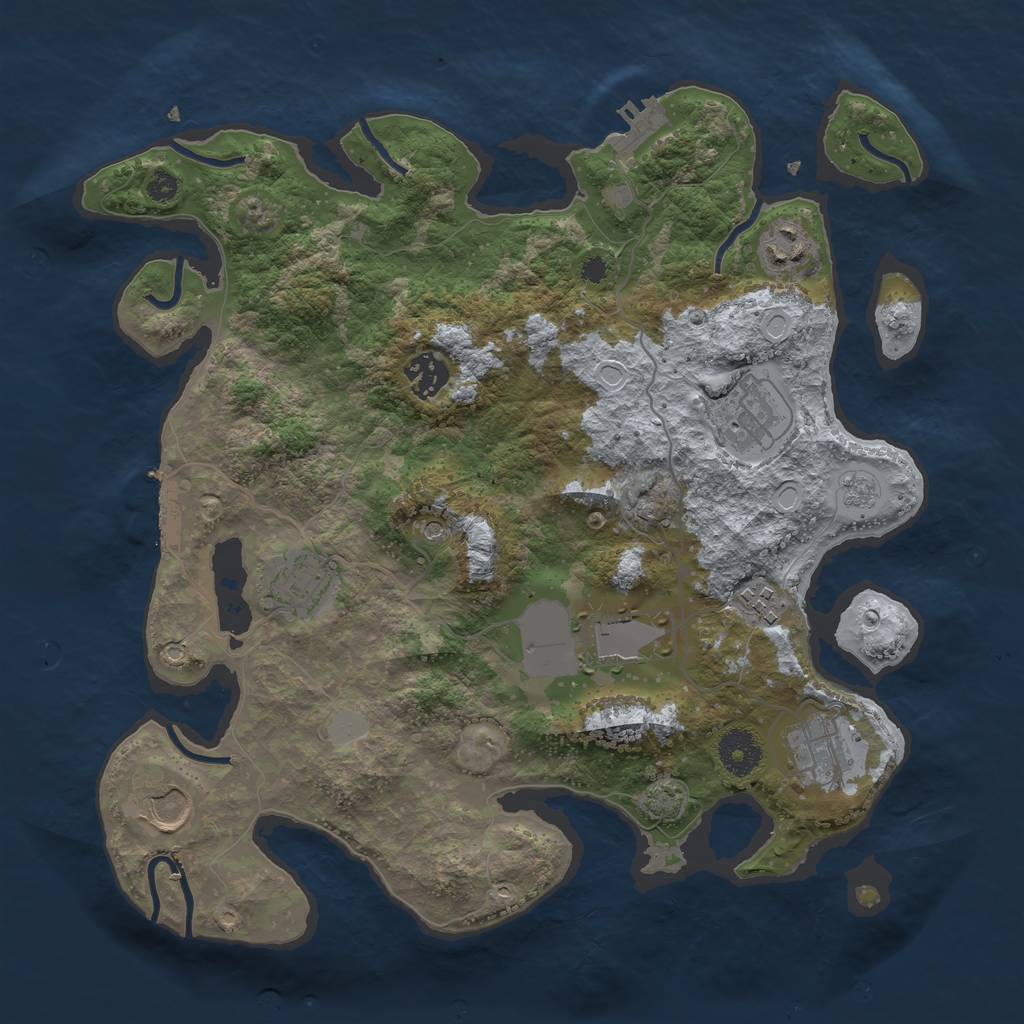 Rust Map: Procedural Map, Size: 3500, Seed: 43399331, 16 Monuments