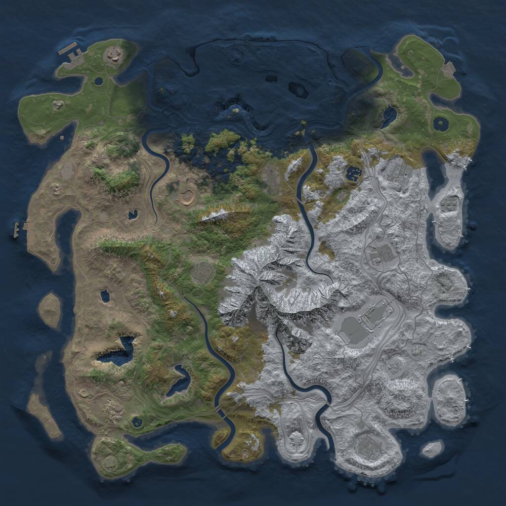 Rust Map: Procedural Map, Size: 5000, Seed: 543774440, 17 Monuments