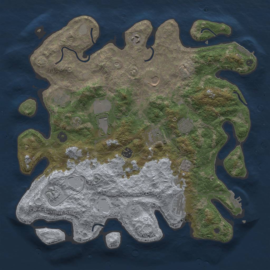 Rust Map: Procedural Map, Size: 3950, Seed: 39719581, 18 Monuments