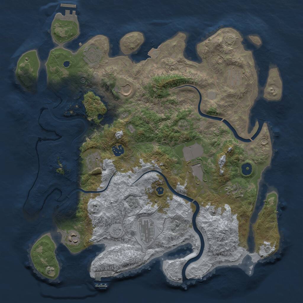 Rust Map: Procedural Map, Size: 3950, Seed: 44110981, 16 Monuments