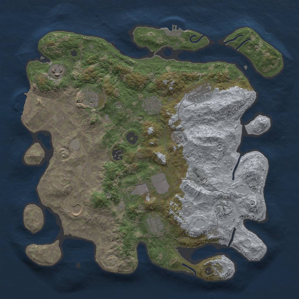 Rust Map: Procedural Map, Size: 3800, Seed: 7425550, 18 Monuments