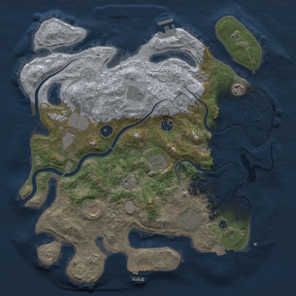 Rust Map: Procedural Map, Size: 3750, Seed: 32044886, 14 Monuments