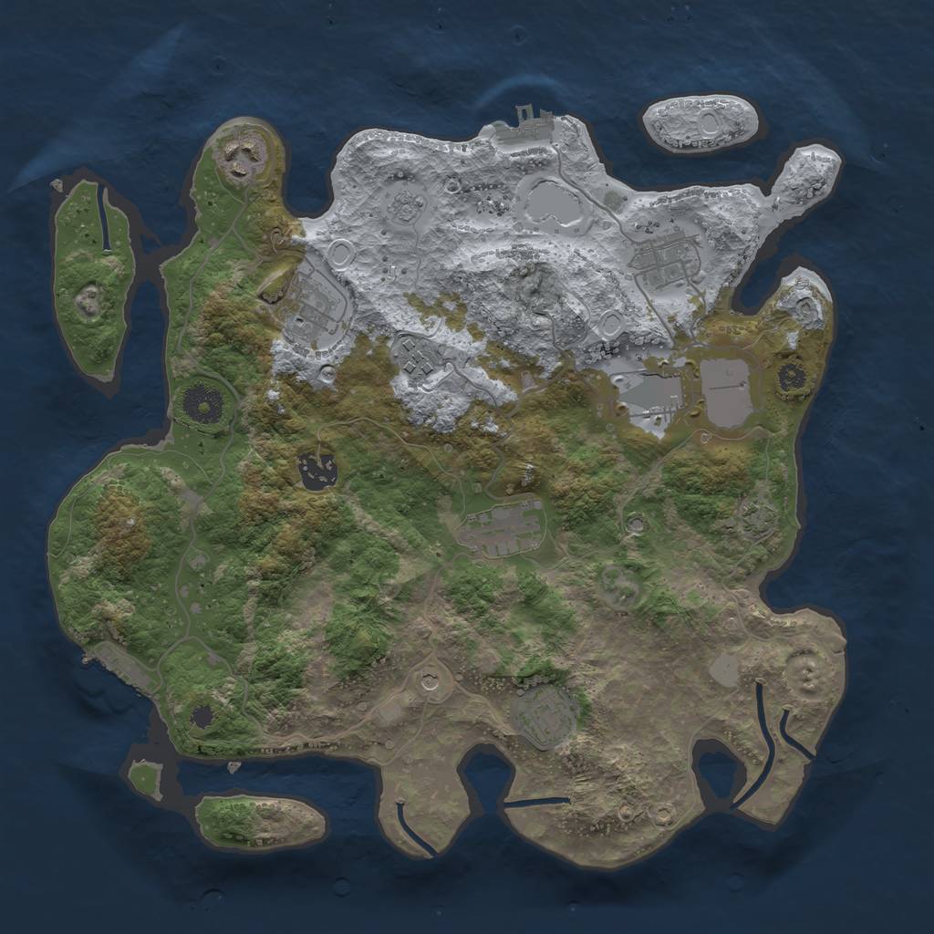 Rust Map: Procedural Map, Size: 3500, Seed: 38346437, 16 Monuments