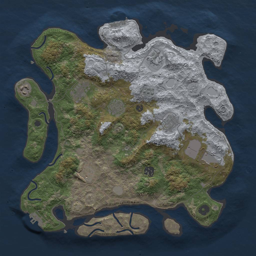 Rust Map: Procedural Map, Size: 3650, Seed: 2247185, 17 Monuments