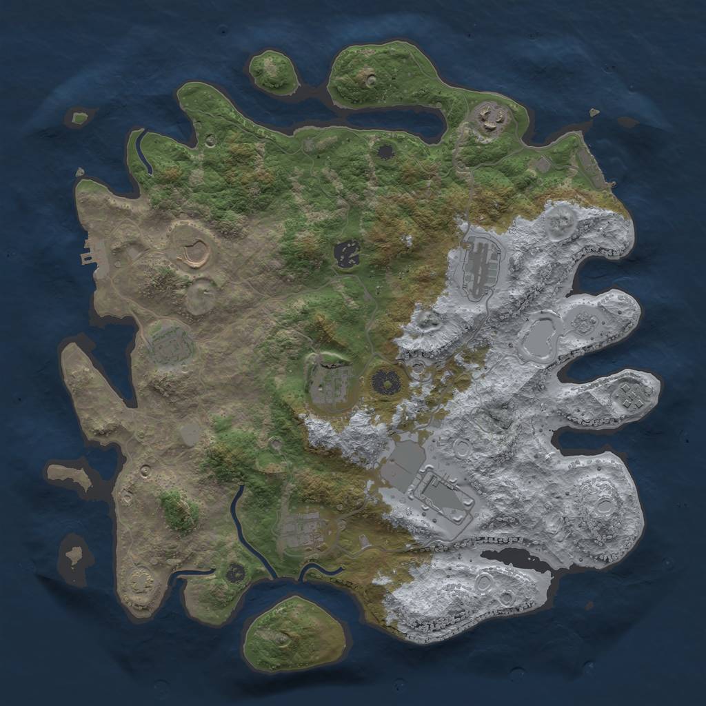 Rust Map: Procedural Map, Size: 3800, Seed: 50578213, 17 Monuments