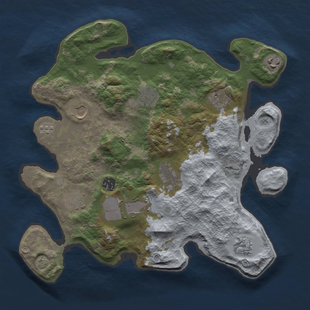 Rust Map: Barren, Size: 3500, Seed: 1361085821, 14 Monuments