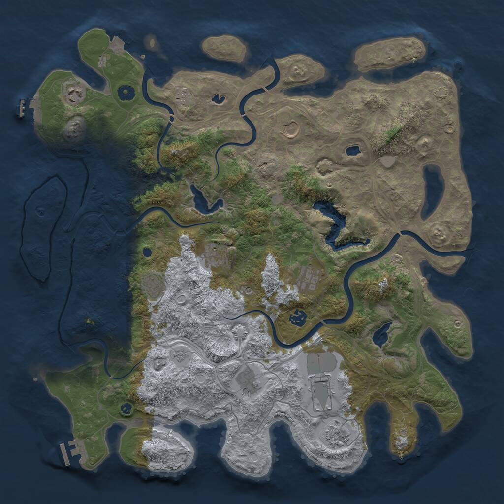 Rust Map: Procedural Map, Size: 4500, Seed: 1820333103, 16 Monuments