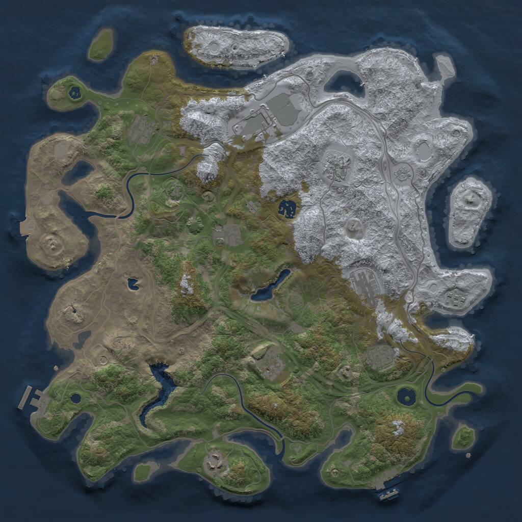 Rust Map: Procedural Map, Size: 4250, Seed: 928541277, 16 Monuments