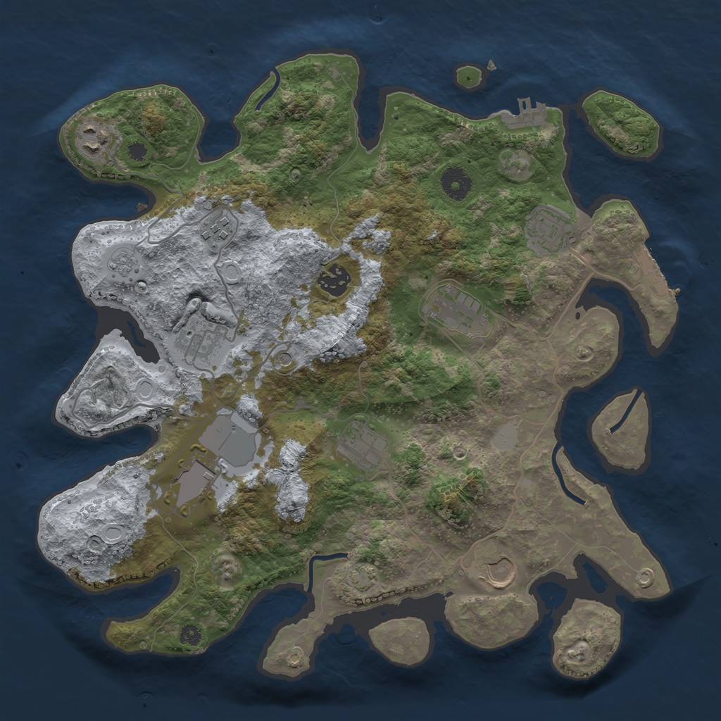 Rust Map: Procedural Map, Size: 3500, Seed: 377955393, 17 Monuments