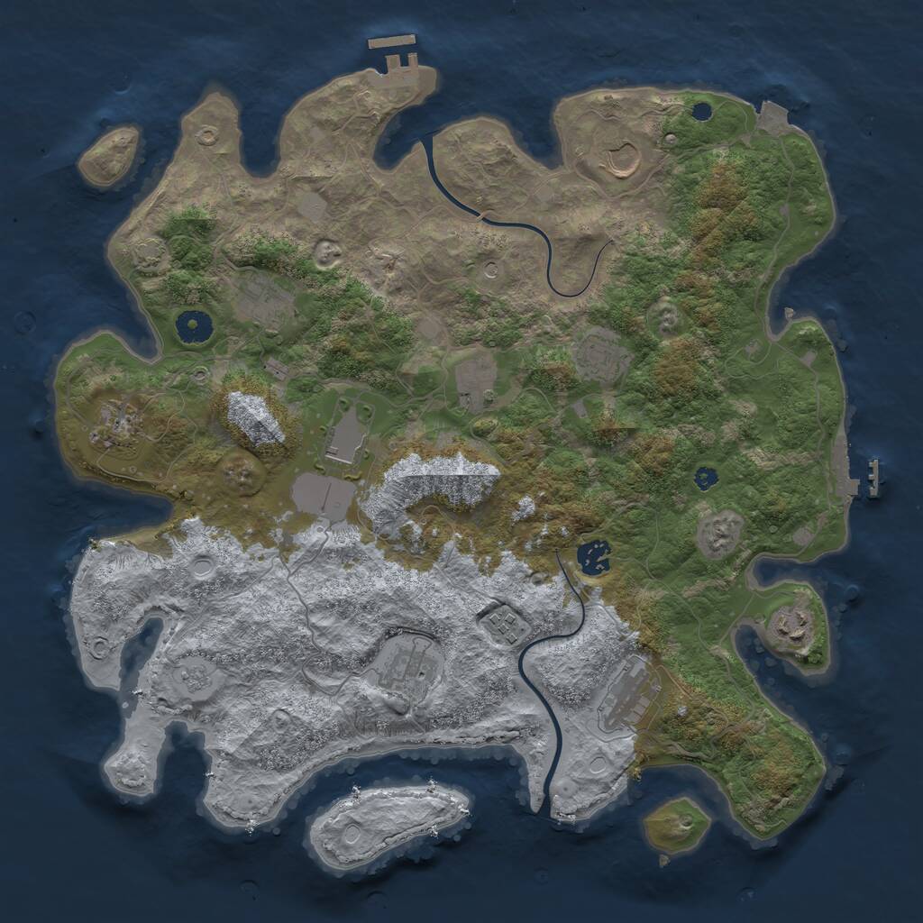 Rust Map: Procedural Map, Size: 3950, Seed: 36885582, 17 Monuments