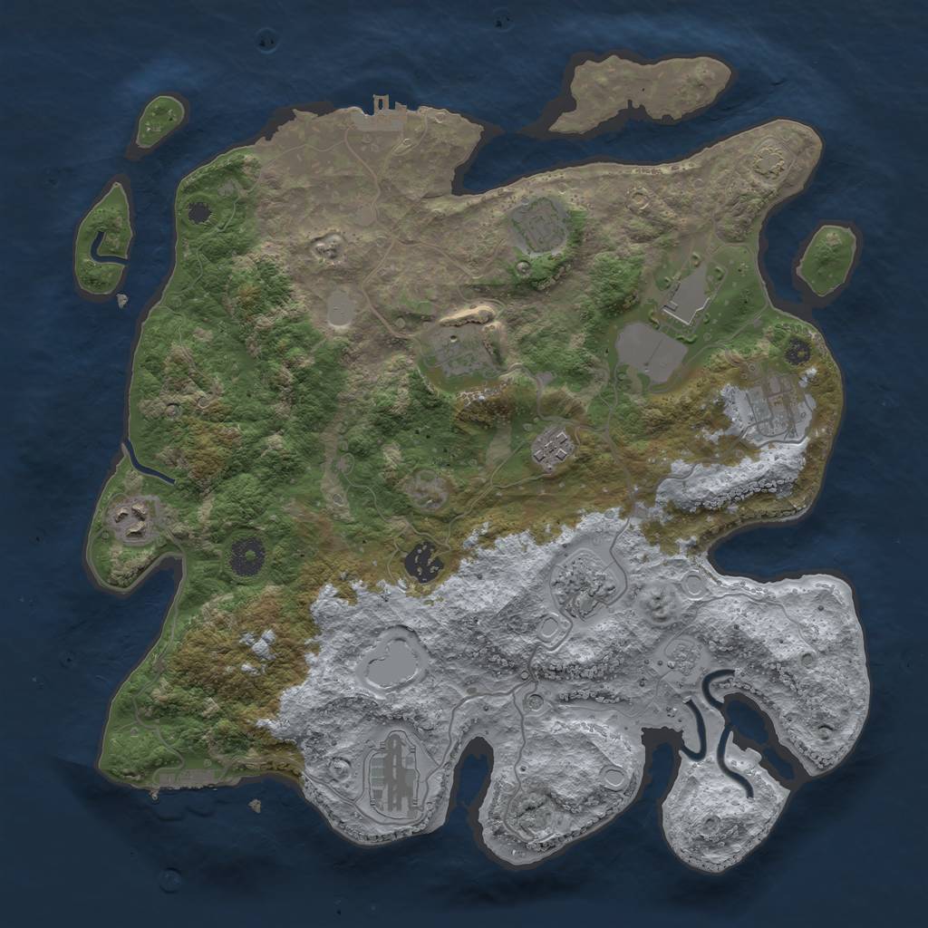 Rust Map: Procedural Map, Size: 3650, Seed: 40407911, 17 Monuments