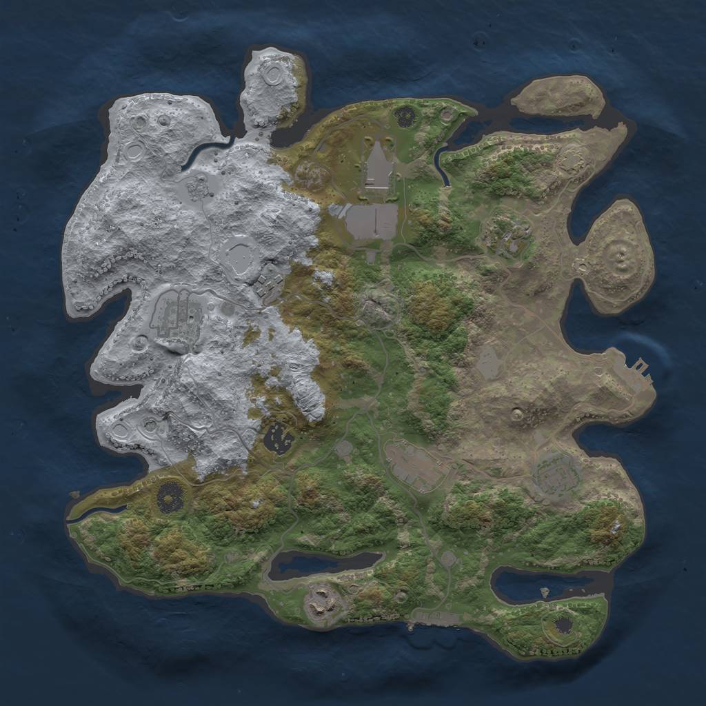 Rust Map: Procedural Map, Size: 3550, Seed: 80116687, 16 Monuments