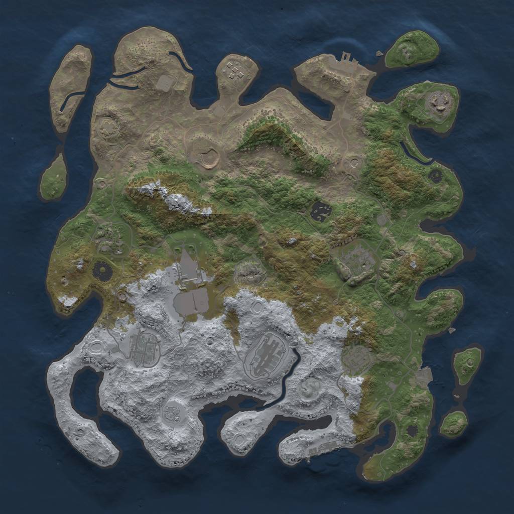 Rust Map: Procedural Map, Size: 3850, Seed: 38793979, 18 Monuments