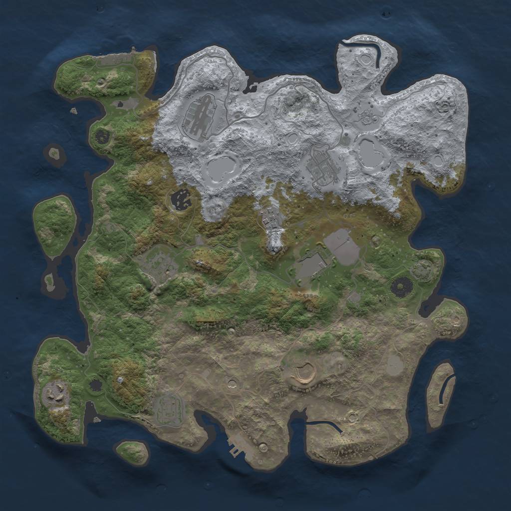 Rust Map: Procedural Map, Size: 3650, Seed: 33214161, 17 Monuments